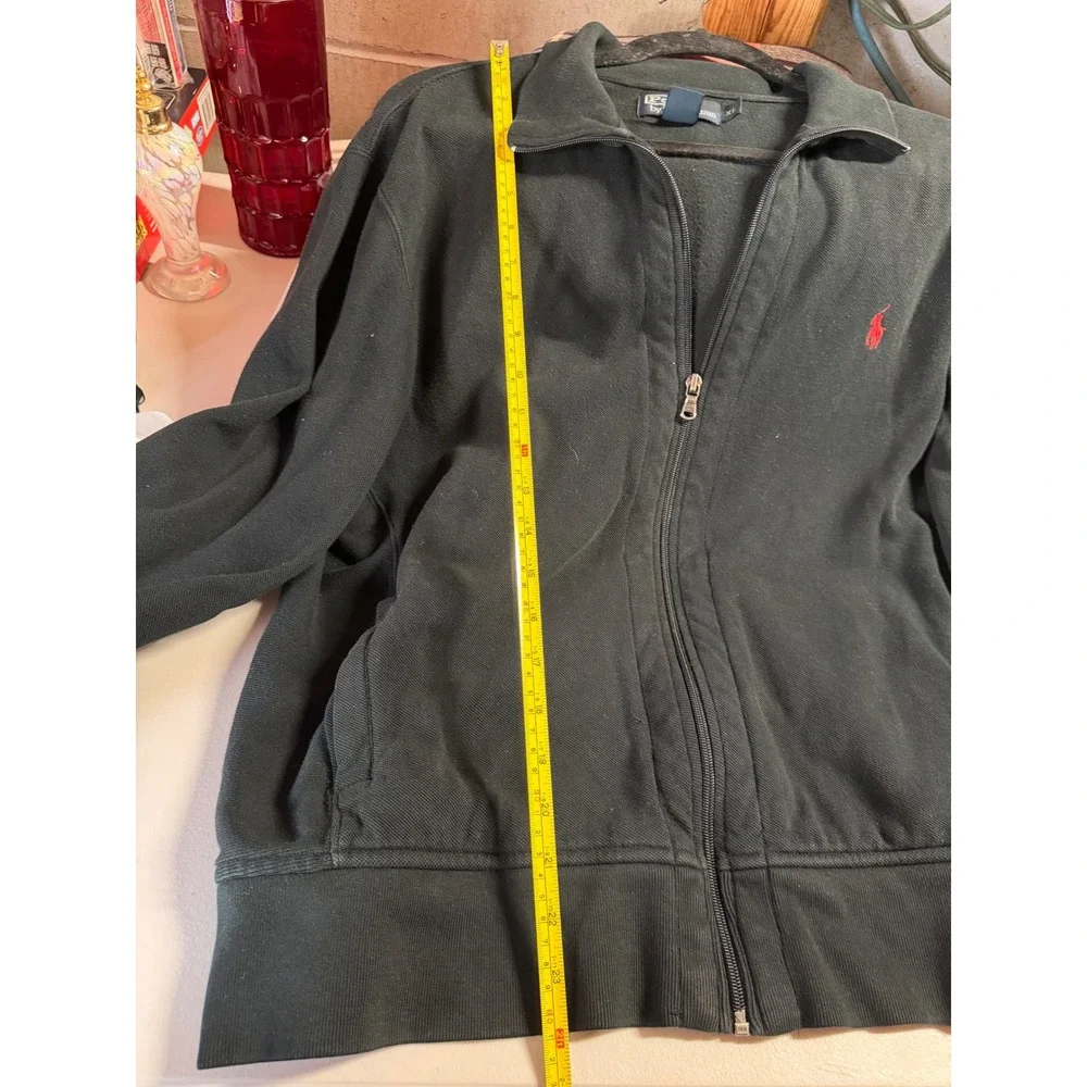 Polo Ralph Lauren Mens XL Black Full Zip Pique Track‎ Jacket Red Pony Logo
